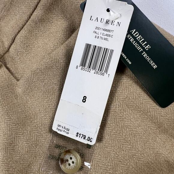 Lauren by Ralph Lauren Adelle Virgin Wool Tan Herringbone Dress Pants Size 8 - Picture 7 of 12